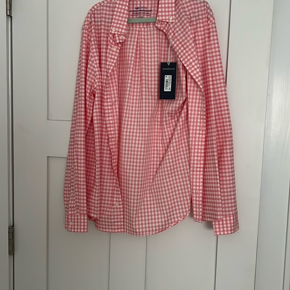 Vineyard Vines Pink and White Button Down Shirt with Gingham Pattern
